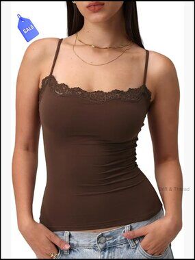 Padded Lace Cami Top Double Lined Sexy Tank Top Spaghetti Strap Party